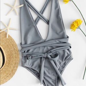 NWOT Gray one piece tie swimsuit